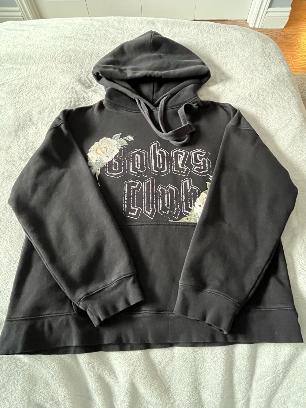Brunette The Label Black Hooded Sweatshirt with Floral Graphic